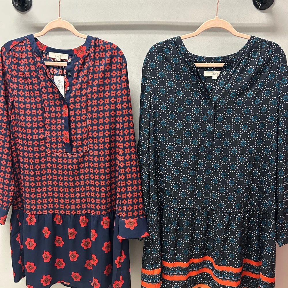 LOFT long sleeve navy blue dresses set of two brand new  with tags